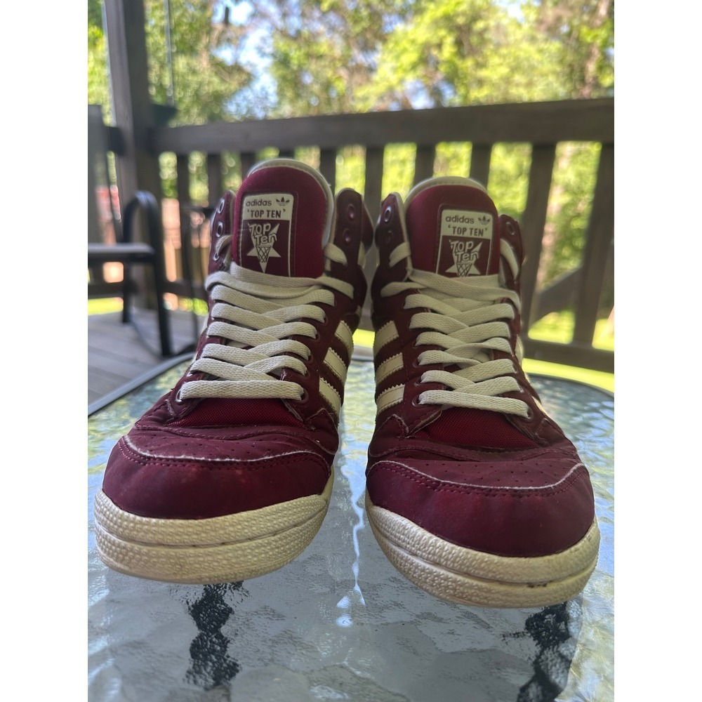 Adidas Top Ten High Top Sneakers Maroon White Stripe Shoes Size Men's 8.5 - Picture 3 of 14